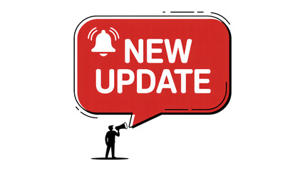 Exciting new update alert for your software, app, or system with a red notification bell, ensuring users stay informed and engaged with latest features