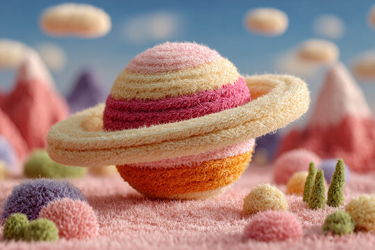 toy hat, pink and yellow top, playful design, soft textures, bright colors, cheerful aesthetic,