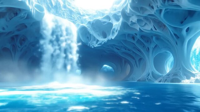 Stunning Ice Cave with Water and Light - A Beautiful Scene.