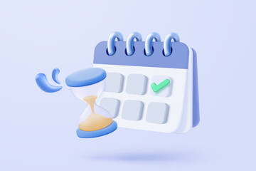3d calendar date and time for reminder day with notice alert. Calendar clock for schedule appointment and marked notifications alert concept. 3d date reminder icon vector render illustration