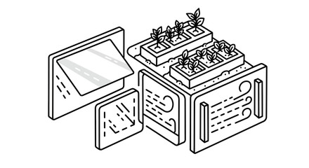 Isometric View of a Compact Indoor Gardening System.
