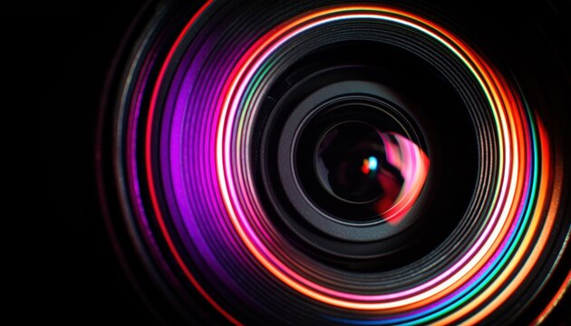 Capturing The Beauty: Multi-Ed Light Painting Effects On A Camera Lens Creating A Vibrant Interpretation Of Its Function - Powered by Adobe