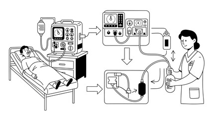 Medical ventilator assisting patient breathing in hospital setting.