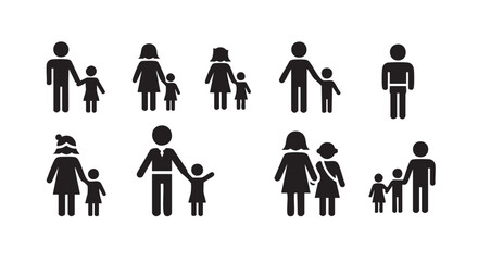 Family icons representing mother father and child stick figures