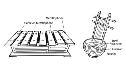 Musical Instruments Depicted - Gamelan Metallophone and Stringed Lyre.