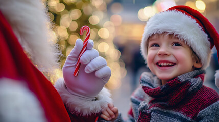 Santa Gives Candy Cane to Child