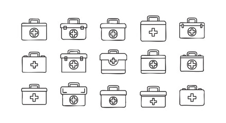First aid kit drawing set medical box illustration simple sketch