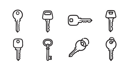 Four key icons isolated on a white background in black outline