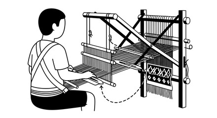 Person Weaving Fabric on a Traditional Handloom.