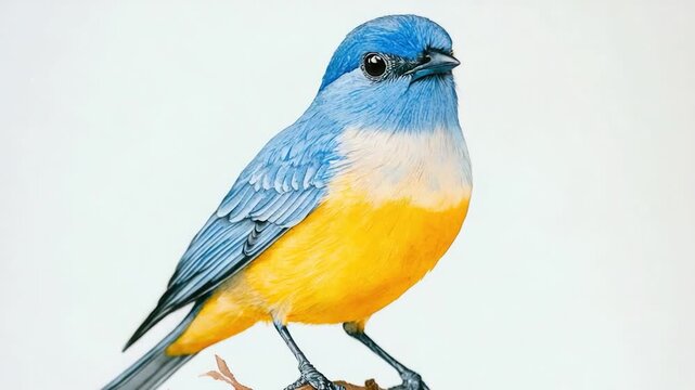 A bright blue and yellow bird perched on a branch, possibly in a garden or backyard