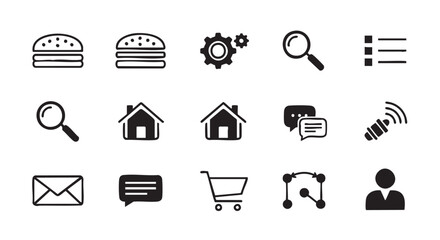 Hand drawn burger search home message icons on white background