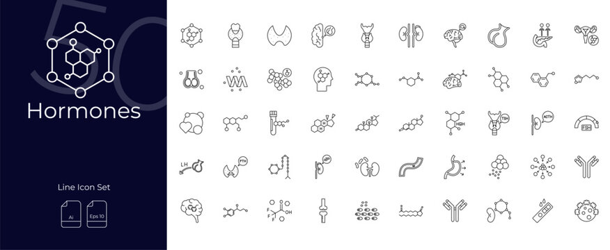 Hormones Line Editable Icons set