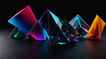 Colorful abstract 3D shapes on a black surface