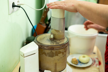 Creating a delectable spread with a food processor in a cozy kitchen while preparing fresh ingredients for a homemade dish