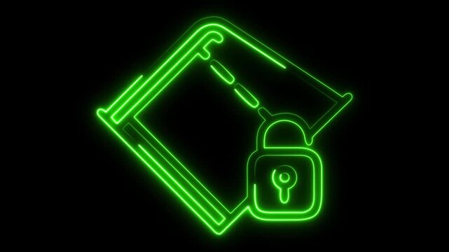 Secure file transfer with neon green glow animation showcasing data protection and privacy, perfect for tech security campaigns and software promos