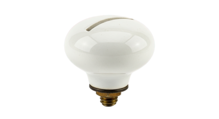 White light bulb with brass screw base and unique top slot—possibly designed for specialized fixtures. Clean, minimal, and functional in lighting applications