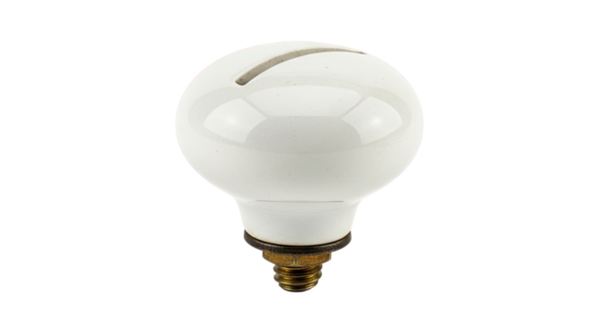 White light bulb with brass screw base and unique top slot—possibly designed for specialized fixtures. Clean, minimal, and functional in lighting applications