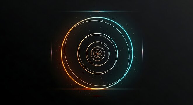 Abstract cosmic circles tunnel with glowing neon light on dark background art