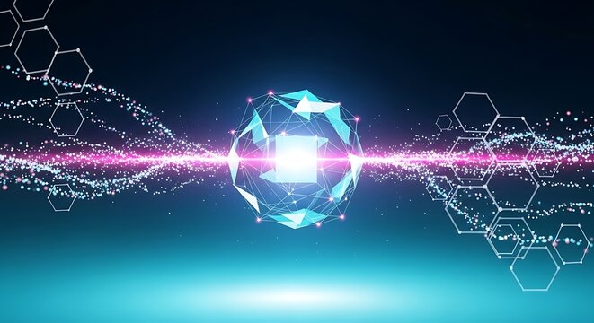 Futuristic glowing orb with data streams creates a compelling modern background
