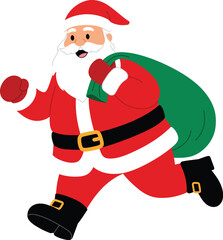 Cute Santa Claus Character Carry a Green Sack and Run, Funny Santa Claus Cartoon with Sack for Christmas illustration