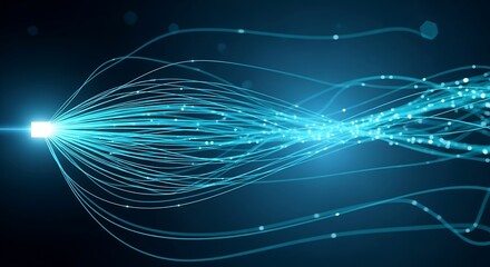 Modern technology lines radiating light, data streams flowing with bright energy