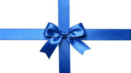 Elegant Royal Blue Satin Ribbon Bow with Horizontal and Vertical Wrapping on Clean White Background for Gift Packaging, Celebrations, and Festive Designs