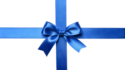 Elegant Royal Blue Satin Ribbon Bow with Horizontal and Vertical Wrapping on Clean White Background for Gift Packaging, Celebrations, and Festive Designs