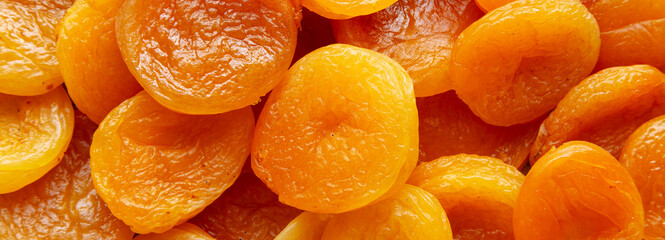 Organic Raw Dry Apricots, top view. Overhead, from above.