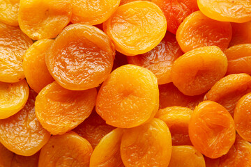 Organic Raw Dry Apricots, top view. Overhead, from above.