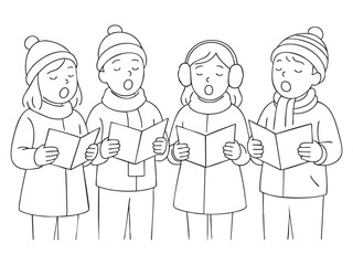 Children's winter coloring book on transparent background 