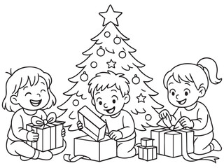 Children's winter coloring book on transparent background 