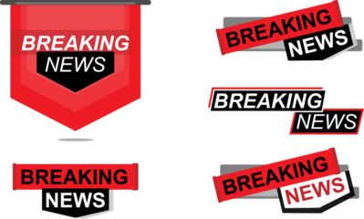 set of red and black labels and banners of breaking news, breaking news alert, for news channel and YouTube, vector illustration with editable texf for channel and news paper