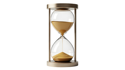 Golden hourglass with sand flowing isolated on transparent background