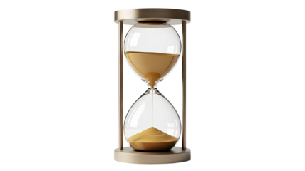 Golden hourglass with sand flowing isolated on transparent background