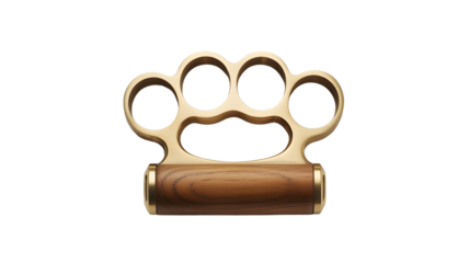 Brass knuckles with wooden handle isolated on transparent background
