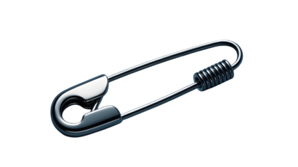 Silver safety pin isolated on transparent background