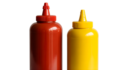 Two squeeze bottles of ketchup and mustard isolated on transparent background