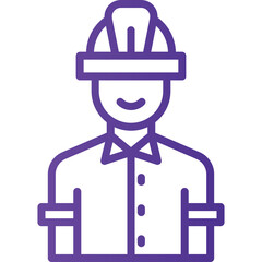 Purple Line Art Icon of a Smiling Construction Worker Wearing a Hard Hat and Collared Shirt Standing Against a Transparent White Background Suitable for Industrial and Safety Concepts