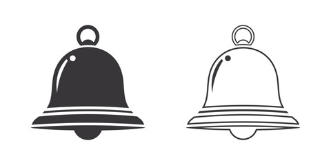Bell icon, solid black and outline versions, notification and reminder symbols, minimalist vector illustration for app and web design