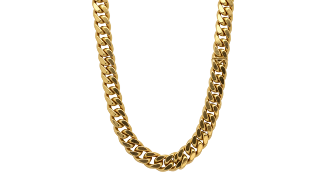 Luxurious gold cuban link chain necklace on black background