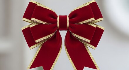 Elegant red velvet bow adorned with golden trim for festive embellishments