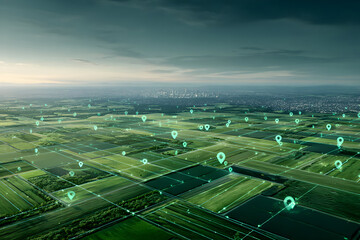 High tech precision farming landscape with digital mapping for agriculture innovation