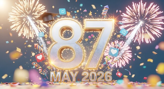 Graduation celebration with fireworks and number 87