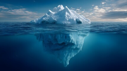 Fototapeta premium Majestic Iceberg Floating in Deep Blue Ocean with Underwater View.