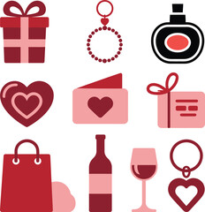 Red and pink gift icons and objects gift box present
