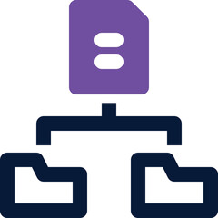 Purple And Dark Blue Icon Representing Data Flow And Organization With Two Folders And A Document On A Transparent Background