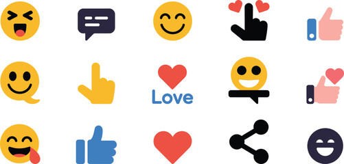 Social media icons including emojis like laughing and happy faces