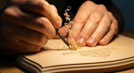 Artisan hands delicately crafting intricate wood designs with precision