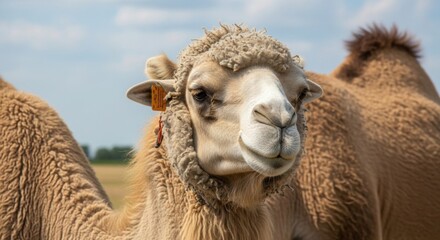 Obraz premium Camel looking at the camera on a sunny day