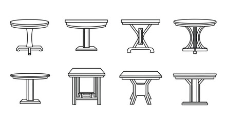 Line drawing of various table base designs showcasing different styles and shapes